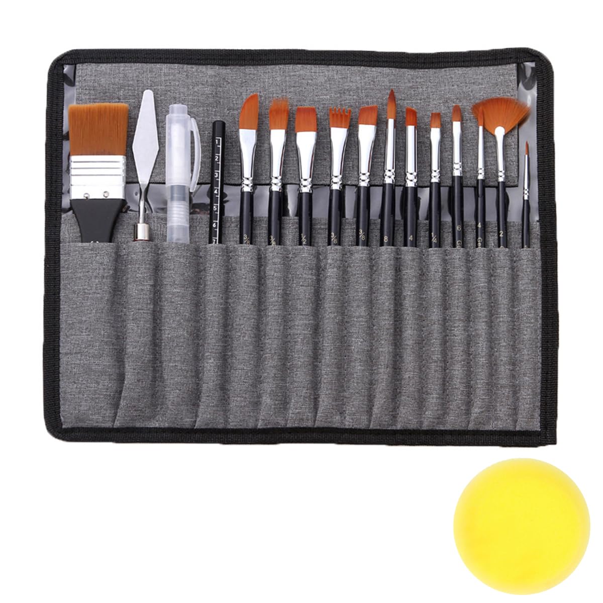 HASTHIP® 16 Pcs Artist Paint Brush Set, Nylon Bristle Acrylic Paint Brushes with Brush Storage Bag, Oil Painting Brush Set for Acrylic Painting, Oil, Watercolor Canvas, Beginners & Professionals