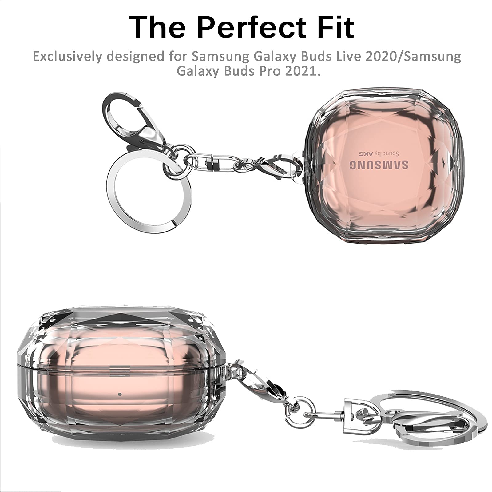 ZORBES Earphone Case Cover for Samsung Galaxy Buds with Diamond Design and Key Ring | Transparent PC Protection