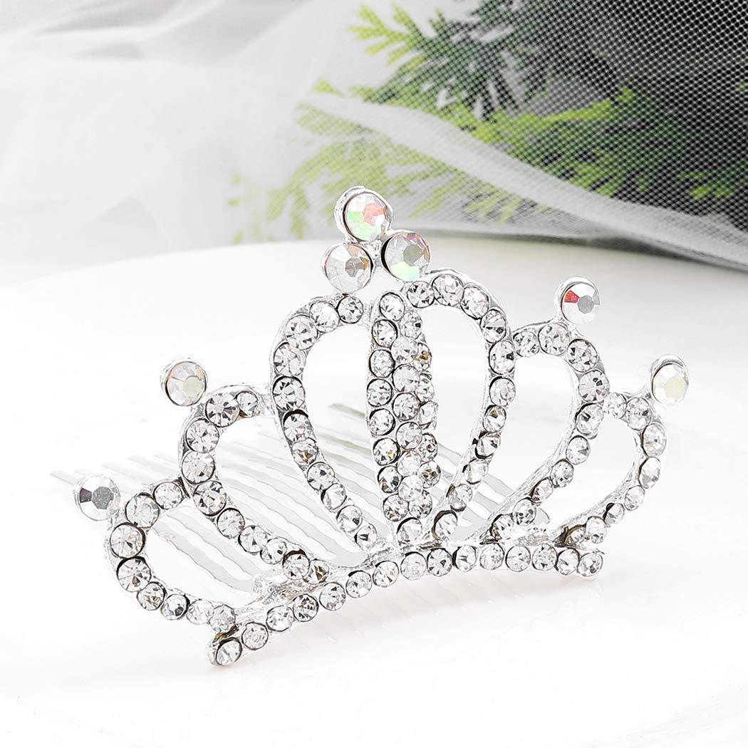 PALAY Crown for Girls for Birthday and Parties with Hair Comb featuring 2.1×1.5 in Silver Rhinestone Alloy Design | Gift for Kids and Women