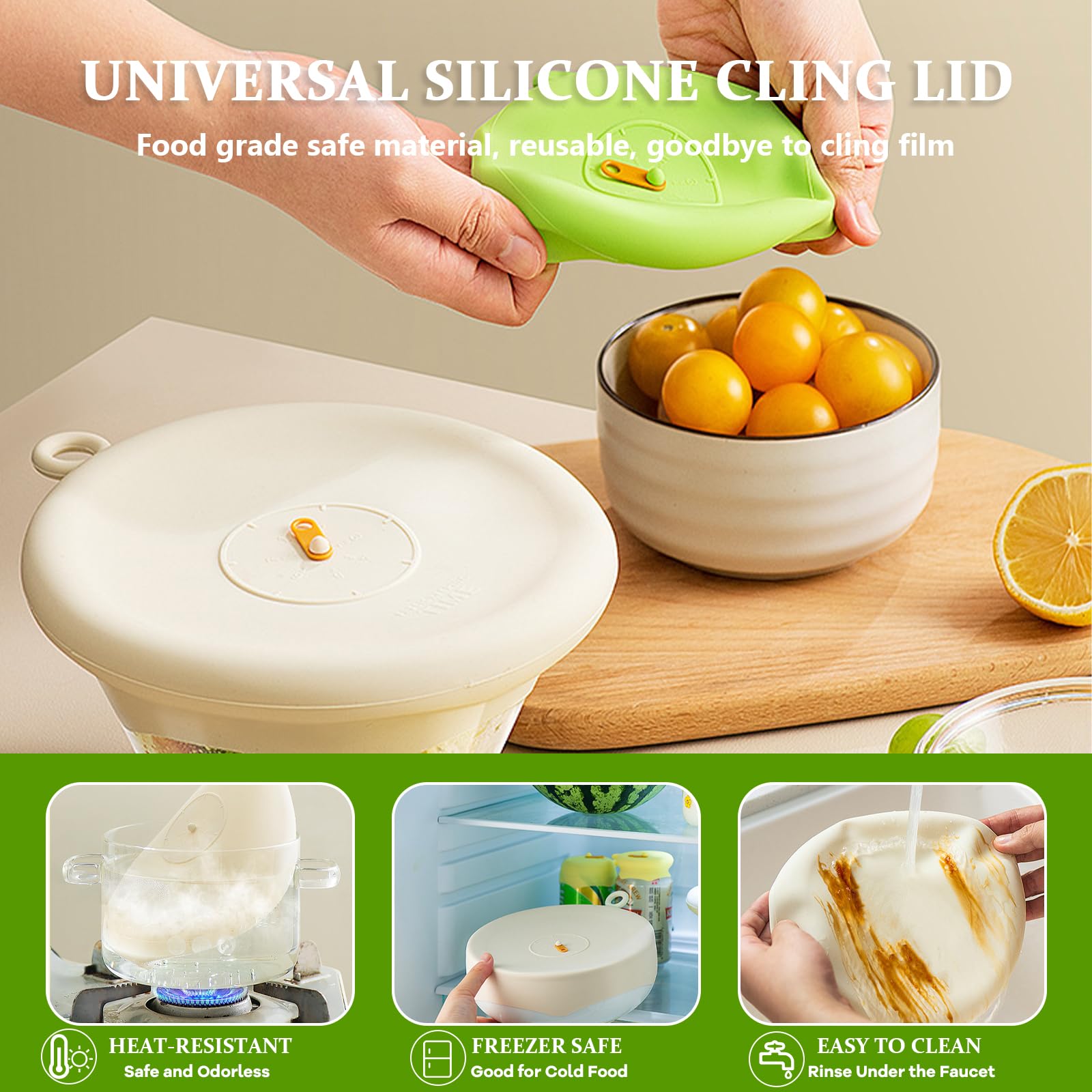 Supvox Silicone Bowl Covers Set with Time Tracker for 13–23cm Containers | Reusable Food-Grade Lids