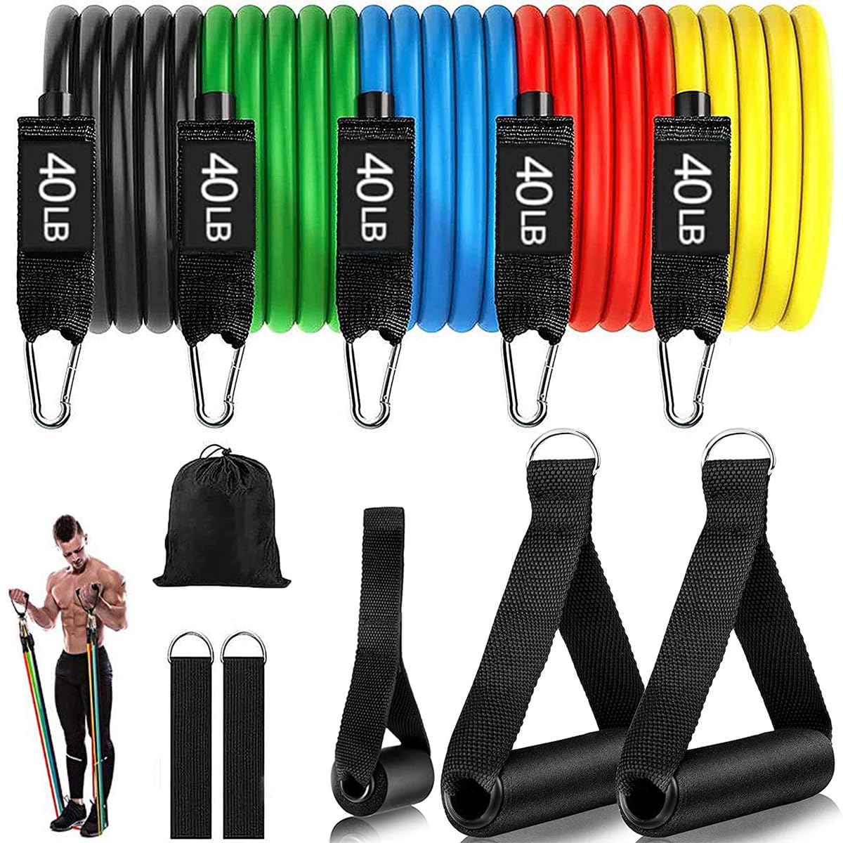 Proberos Resistance Exercise Bands Set for Home Workouts with Door Anchor System | 5 Bands 200lbs