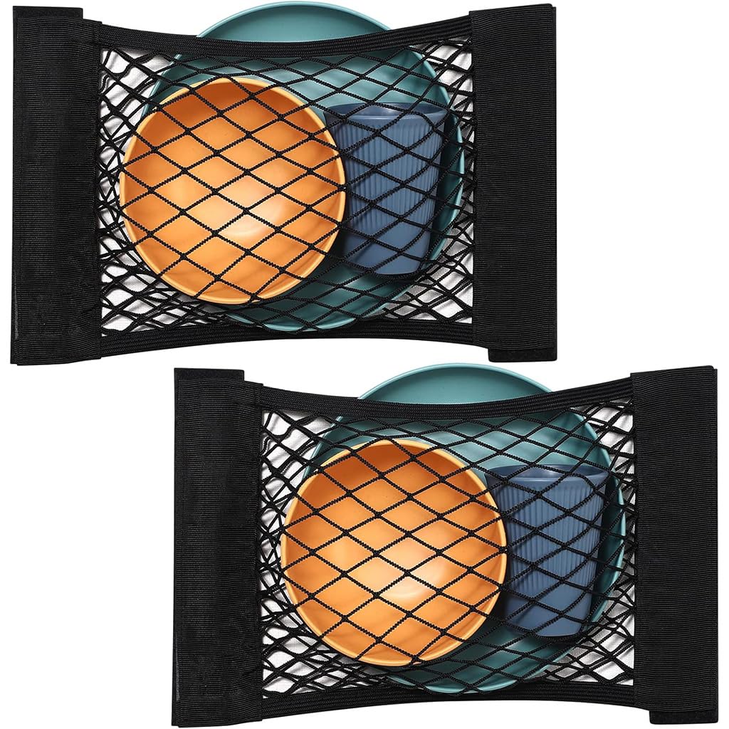 HASTHIP Self Adhesive Storage Nets for Car and Home featuring 25x40cm Stretchy Nylon Mesh | 2 Pack
