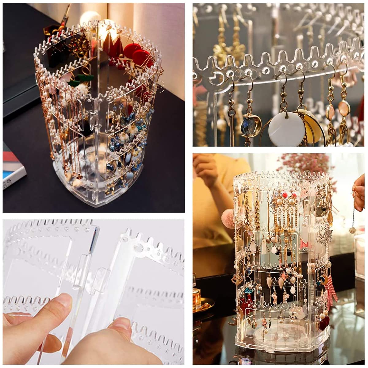 HASTHIP 360 Rotating Earring Holder for Jewelry Display with 5 Tiers and 236 Holes | Clear Plastic Stand