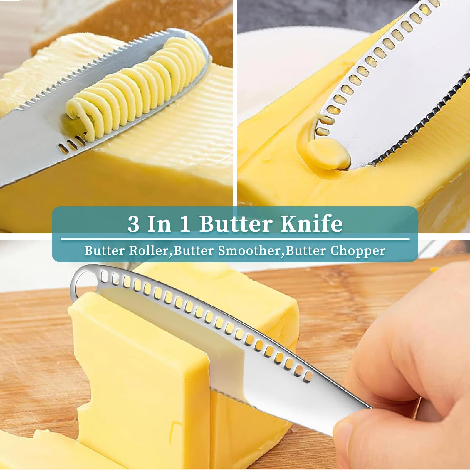 HASTHIP Butter Spreader Knife Set for Cold Butter with 8 in Design and Shredding Holes