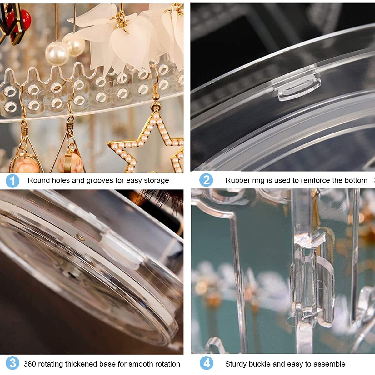 HASTHIP 360 Rotating Earring Holder for Jewelry Display with 5 Tiers and 236 Holes | Clear Plastic Stand