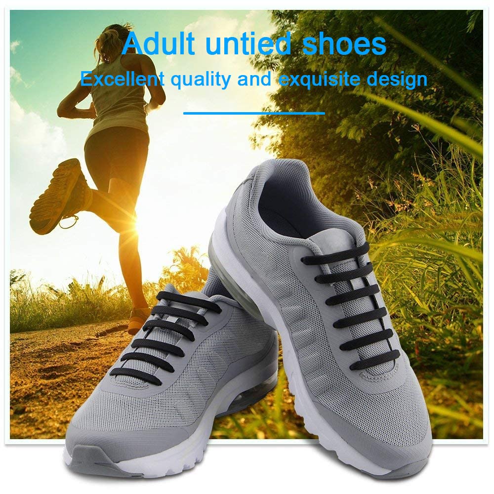 GUSTAVE No Tie Laces for Adults featuring Elastic Lock Silicone Design | Waterproof Black