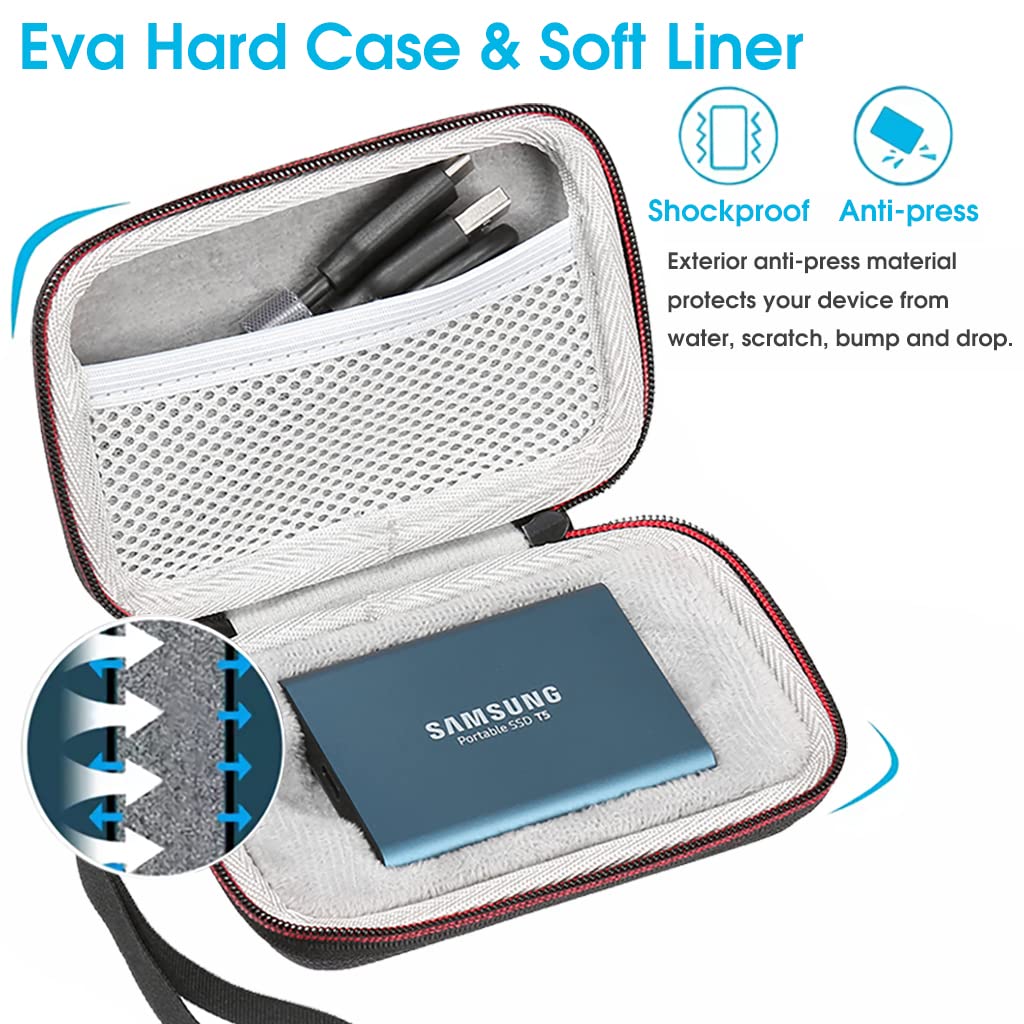 Zeitel Storage Bag for Samsung T5 T3 SSD 250GB–2TB with EVA Hard Shell | Travel Carrying Case