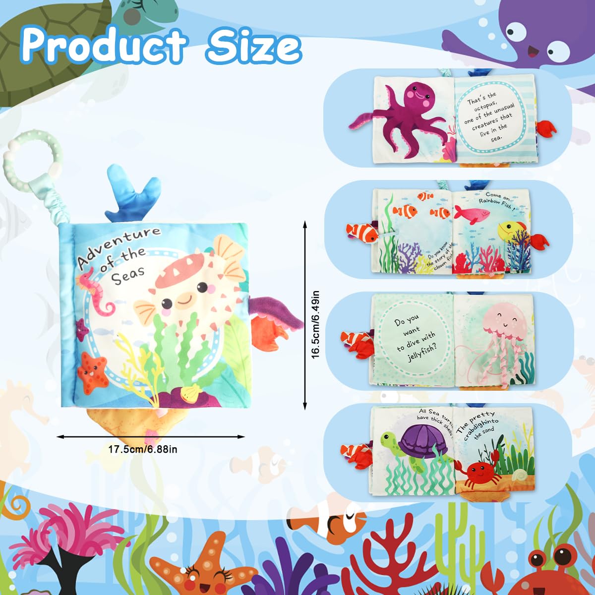 SNOWIE SOFT Cartoon Baby Cloth Book with 5 Double Sided Pages and Built In Squeaky Toy