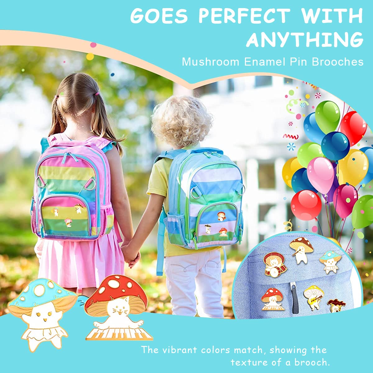 SANNIDHI Enamel Brooch Pins Set for Clothes and Backpacks with Alloy Design | 7PCS Cute Cat Mushroom Lapel Pins