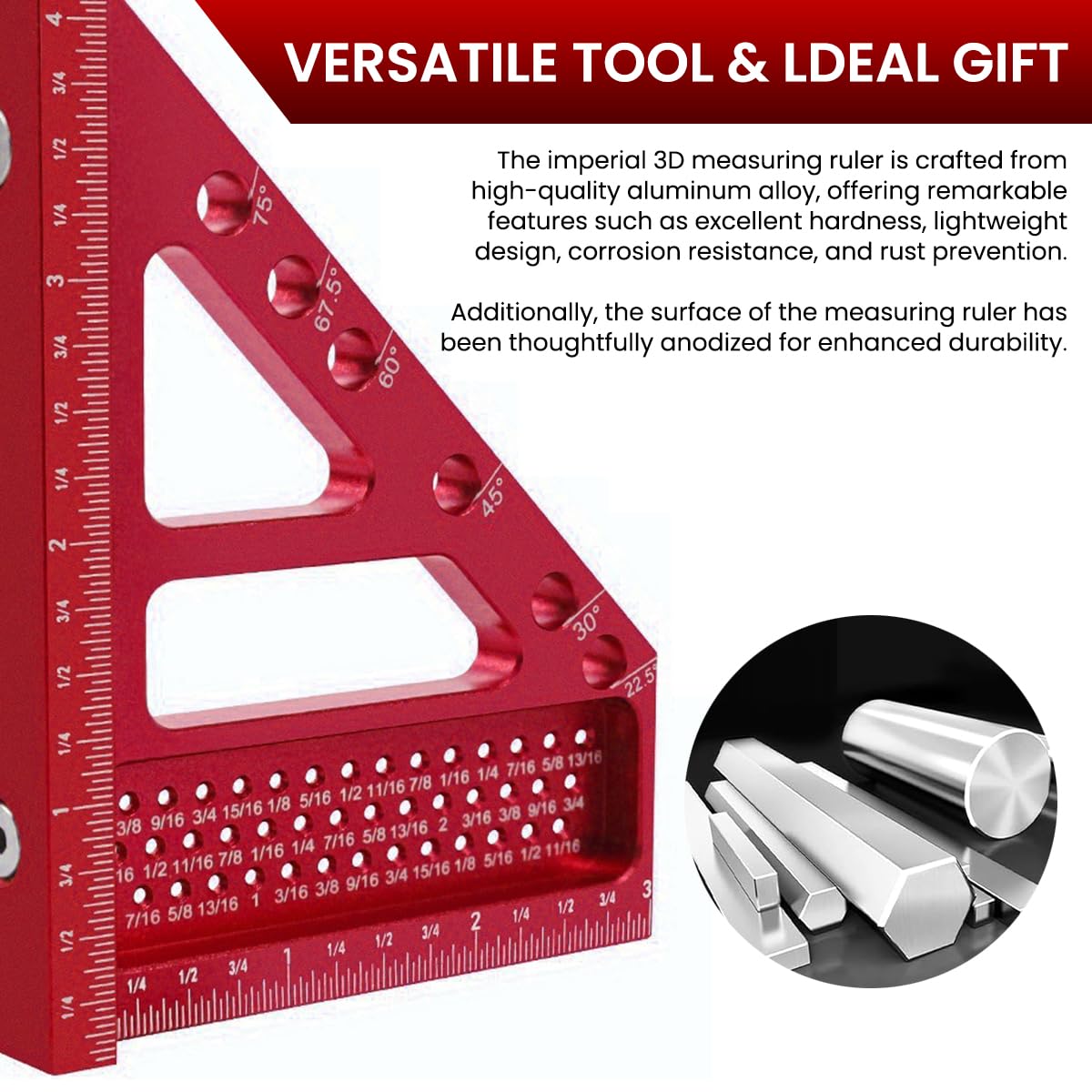 Serplex 3D Multi Woodworking Triangle Ruler for Precise Marking with Laser Etched Scale | Aluminum Alloy Square and Drill Guide