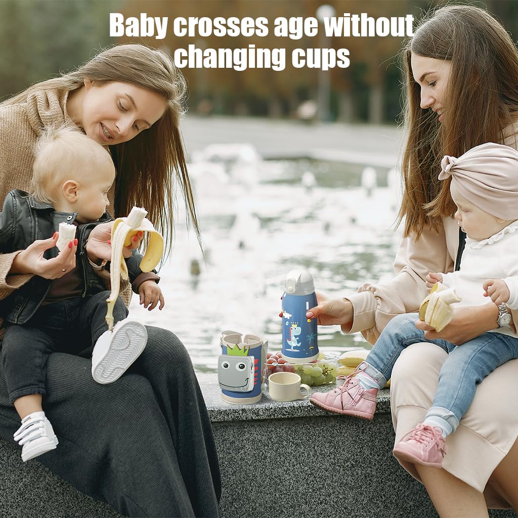 SNOWIE SOFT Water Bottle for Kids with Double Layer Vacuum Insulated Design | 550ml Stainless Steel Dinosaur Flask with Straw and Cup Lid