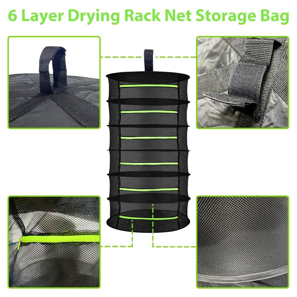 HASTHIP Herb Drying Rack for Herbs and Plants with 6 Layer 60cm Mesh Net | Black Foldable Design
