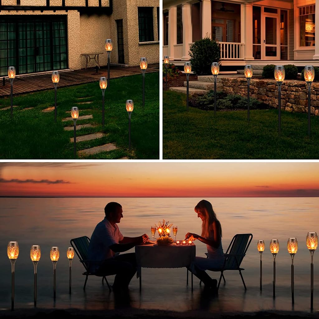 ELEPHANTBOAT Solar LED Garden Lights for Outdoor Decor featuring Flickering Flame Effect and IP65 Waterproof | 4pcs Set