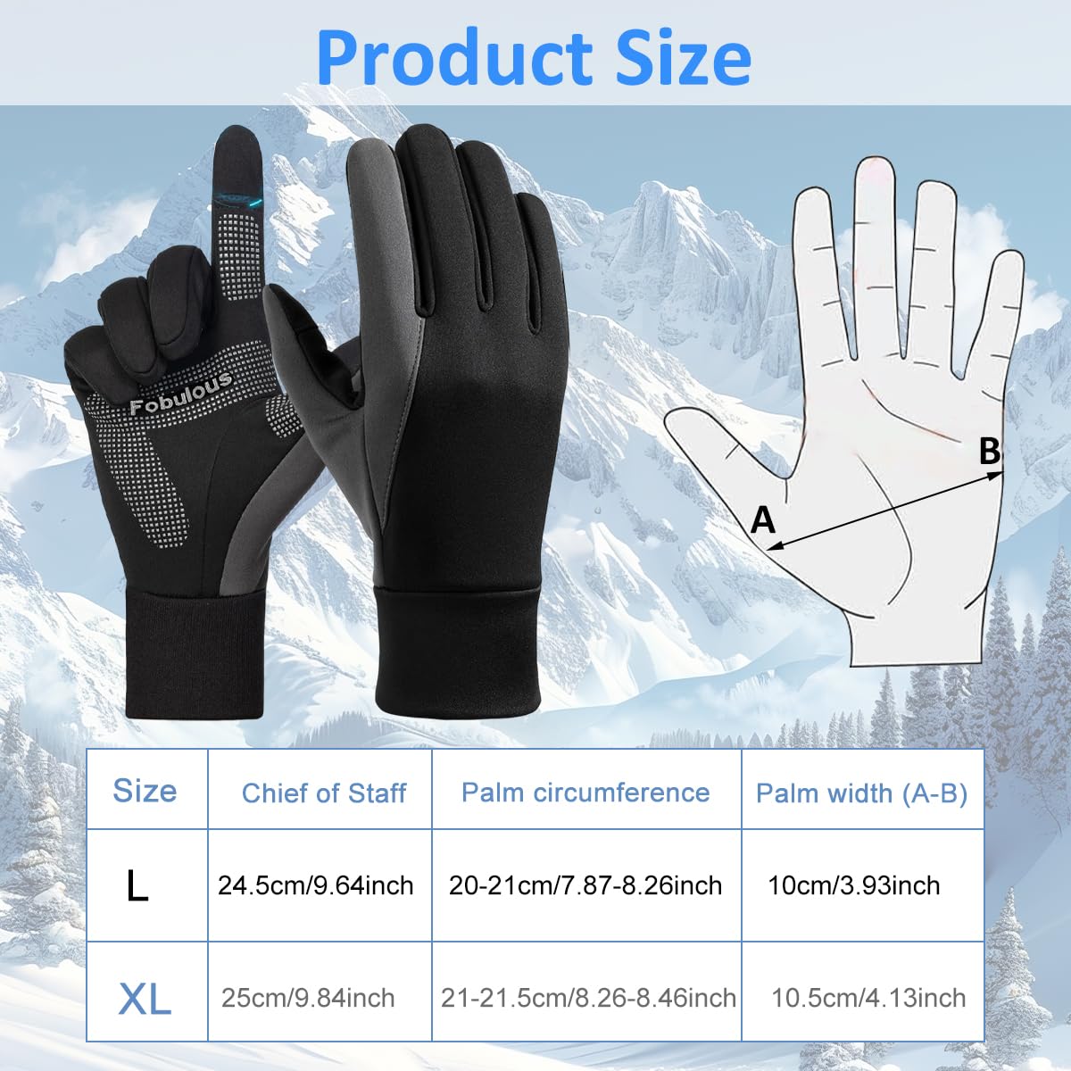GUSTAVE Winter Gloves for Men with Touchscreen Fingertips and Anti Slip Palm | Black Grey
