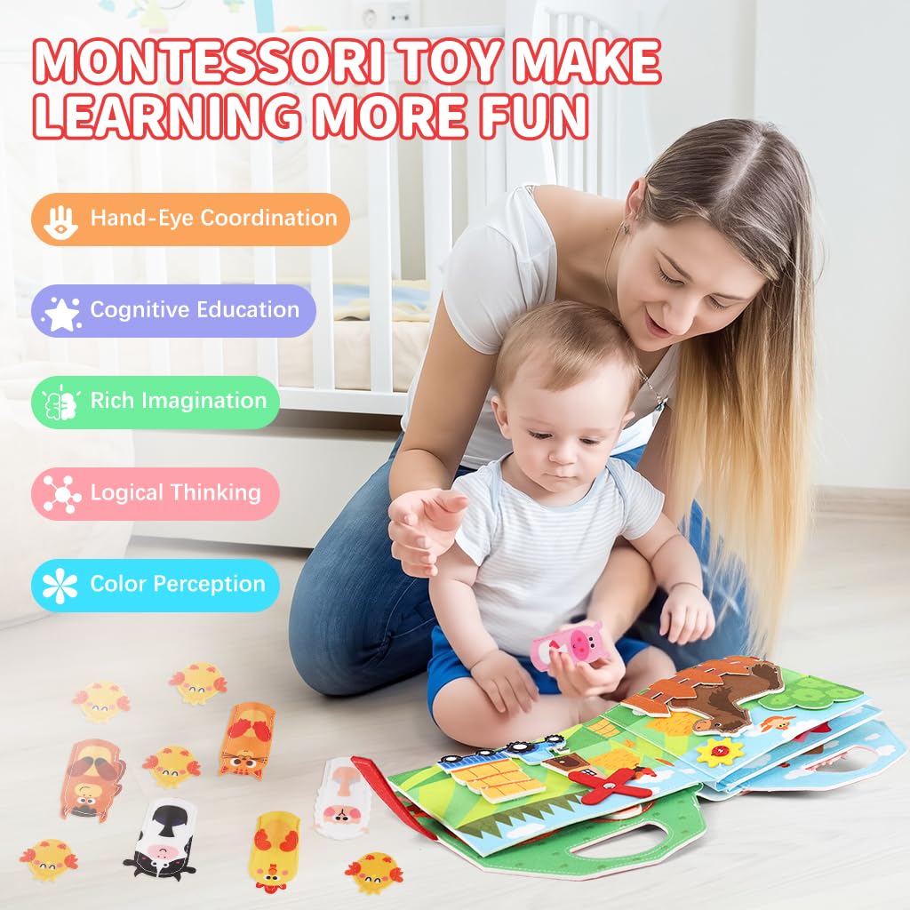 SNOWIE SOFT Busy Board for Toddlers with Finger Puppets and Felt Pages | Montessori Travel Toy