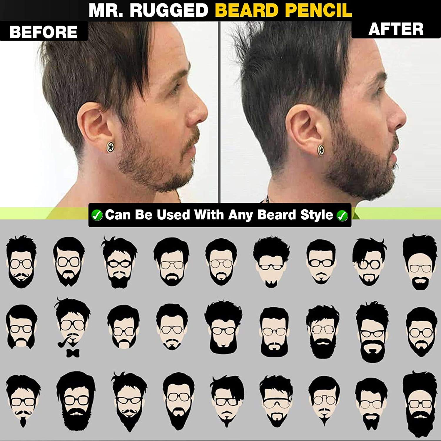 MAYCREATE Beard Pencil Filler for Men with Four Fork Tip and Soft Bristle Brush | Natural Beard Enhancer