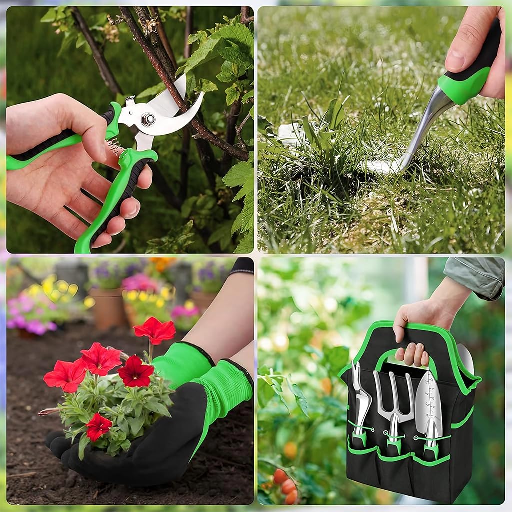 HASTHIP Gardening Tools Set for Home Garden with Tote Bag and 8 Pcs Aluminum Alloy Tools