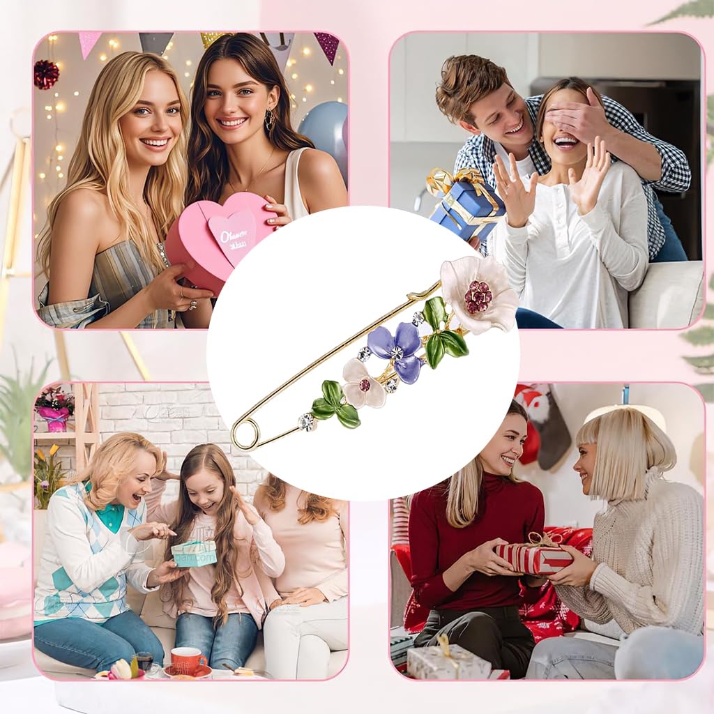 Zibuyu Colorful Flower Brooch Pin for Women with Crystal Alloy Design | Rust-Resistant Gift