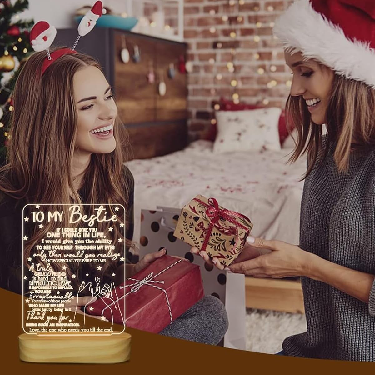 ELEPHANTBOAT LED Acrylic Night Light Board with Wooden Base for Best Friend Gift | Warm Glow Desk Decor