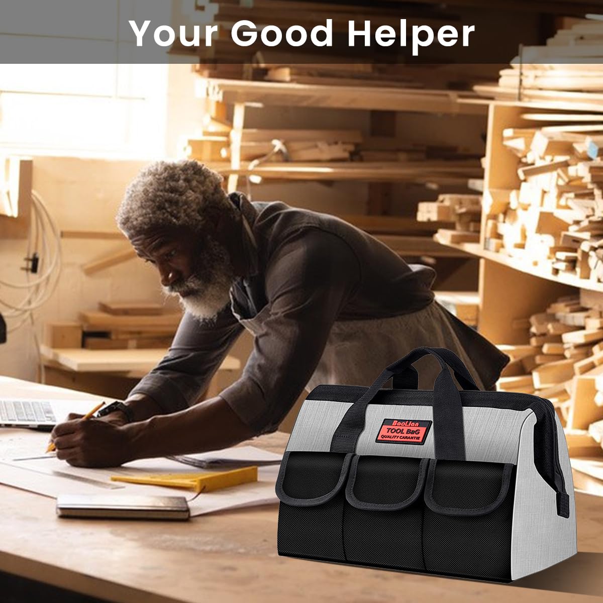 Serplex Tool Bag for Professionals with Wide Mouth and 40x22x25cm Capacity | 1680D Oxford Fabric