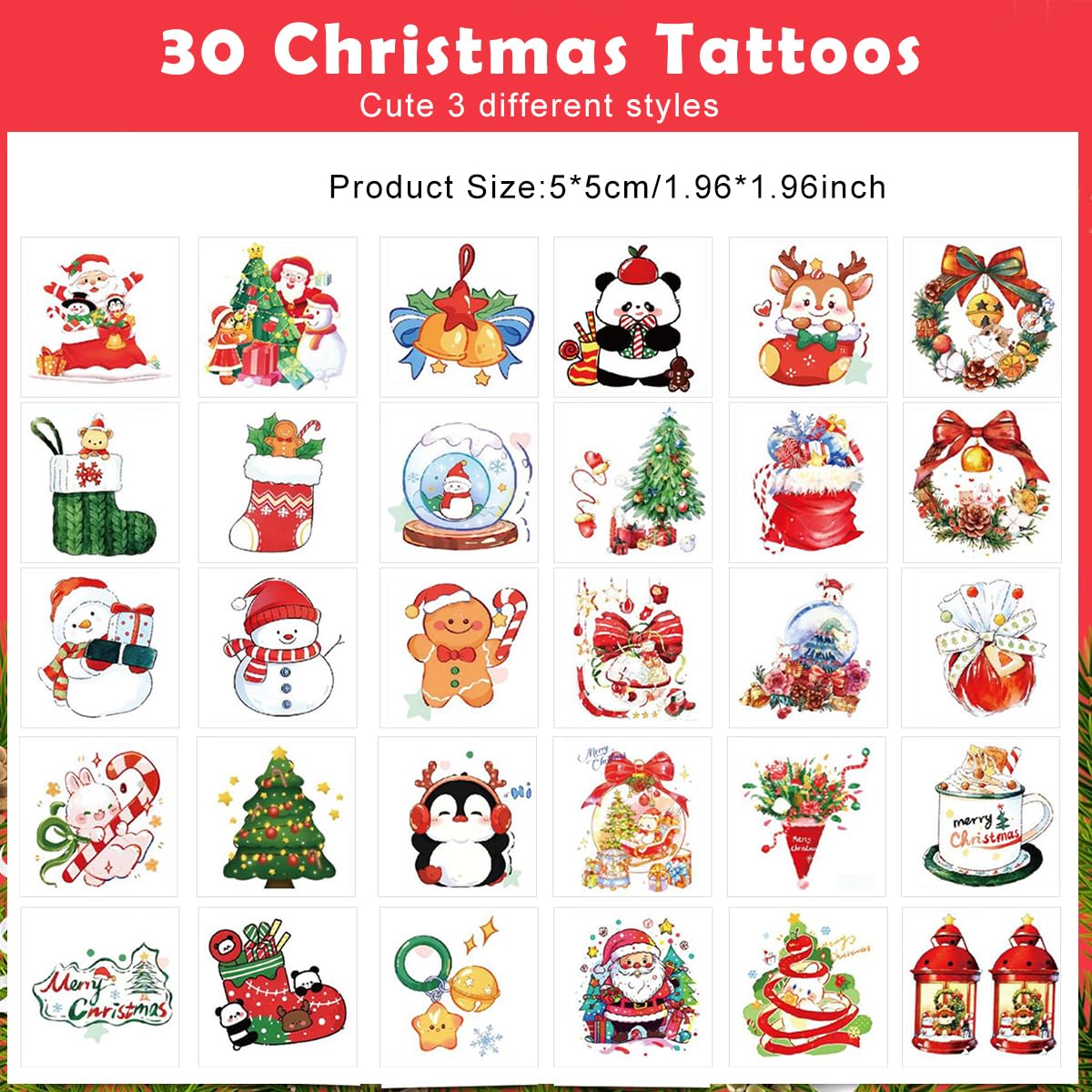 MAYCREATE Christmas Temporary Tattoo Stickers for Kids and Adults featuring 30 Sheets | Waterproof and Easy to Remove Festive Body Art