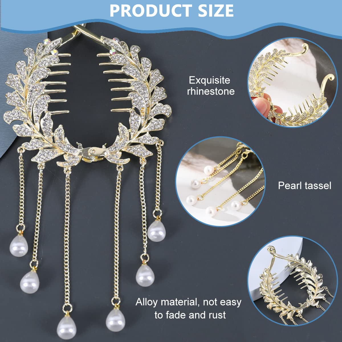 SANNIDHI Pearl Tassel Hair Bun Clip for Wedding and Party with Self Lock Design | Alloy Rhinestone Accessory for Women
