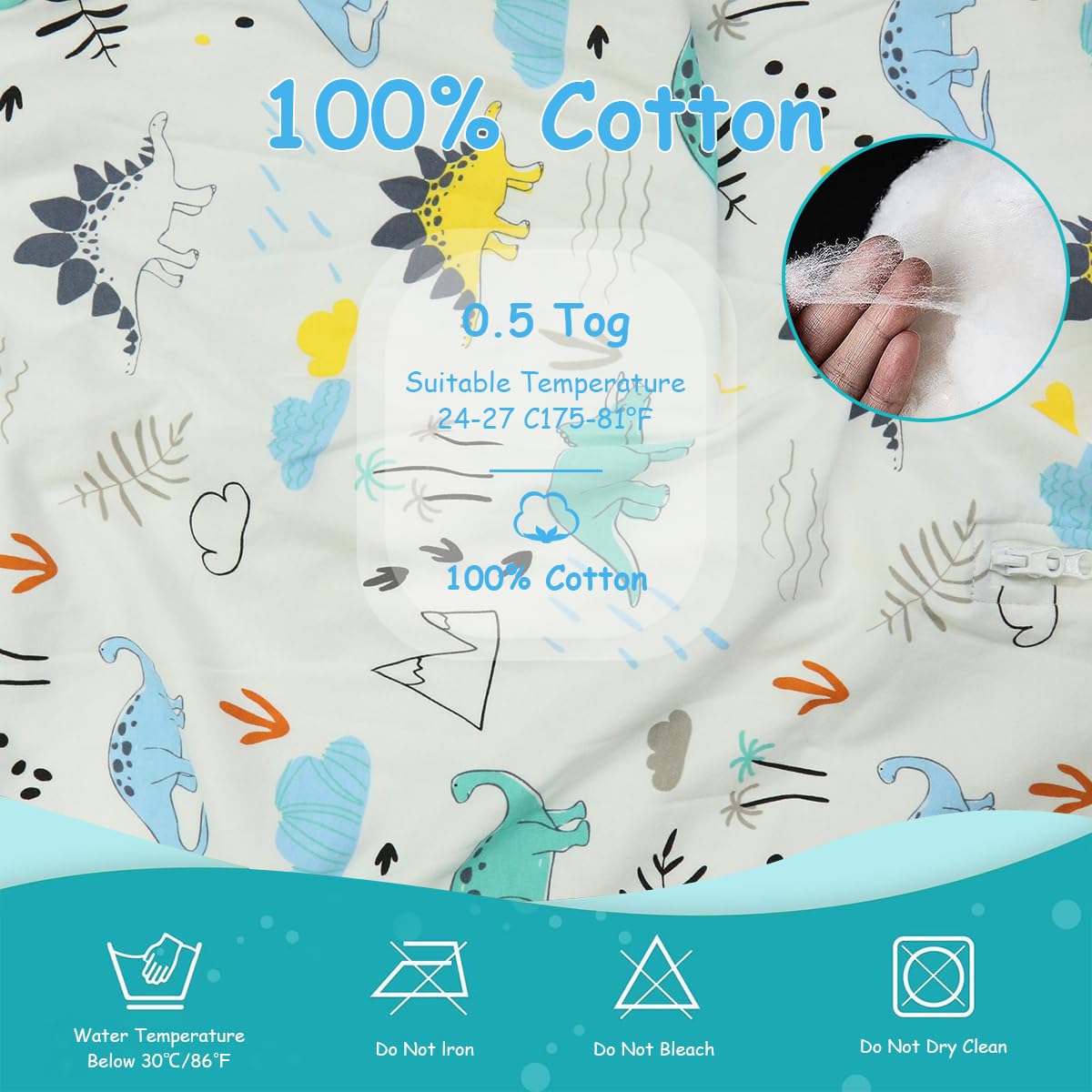 SNOWIE SOFT Baby Sleepsuits Sleeping Bag with Dual Head Zipper 0.5 TOG Cotton for 6–18 Months | Dinosaur Pajamas