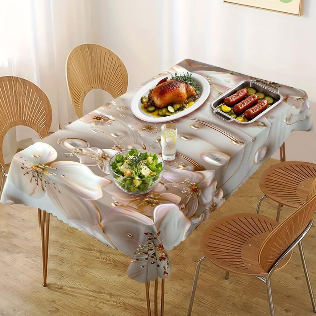 HASTHIP Dining Table Cover for 6 Seater featuring Ruffle Edge and 55x71 in Floral Print | Waterproof Reusable Tablecloth for Kitchen and Holiday Parties