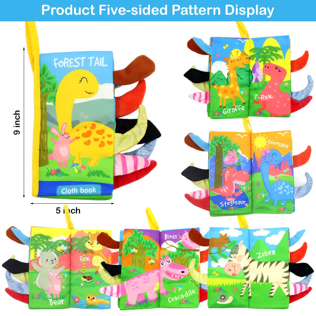 PATPAT® 3D Baby Cloth Book,Cute Jungle Animal Theme Soft Cloth Books, Sensory Book,6 Pages Early Development Baby Cloth Book for Baby Toddler 3-18 Months (Jungle Animals Cloth Book) Orange