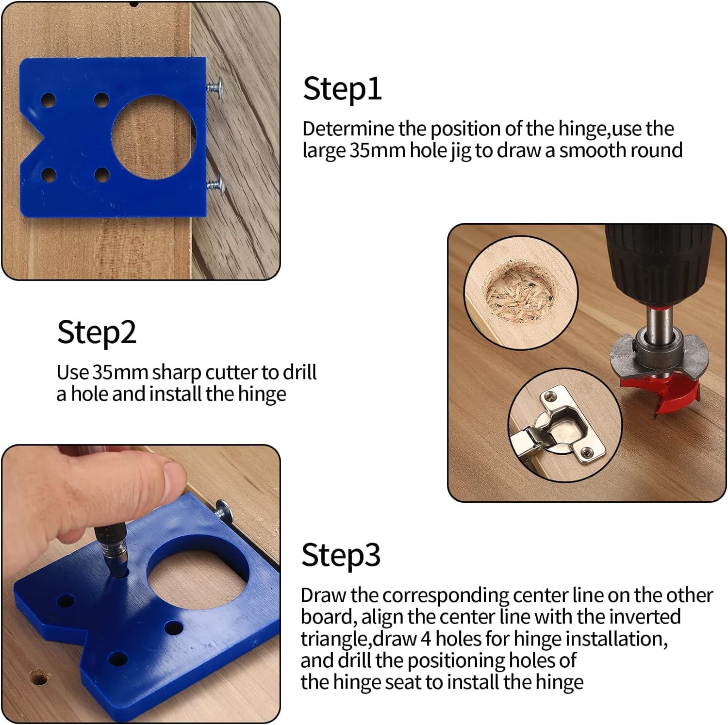 Serplex Hinge Jig Drill Bit Set for Precise Cabinet Mounting with 35mm Positioner | Blue and Orange Metal Guide