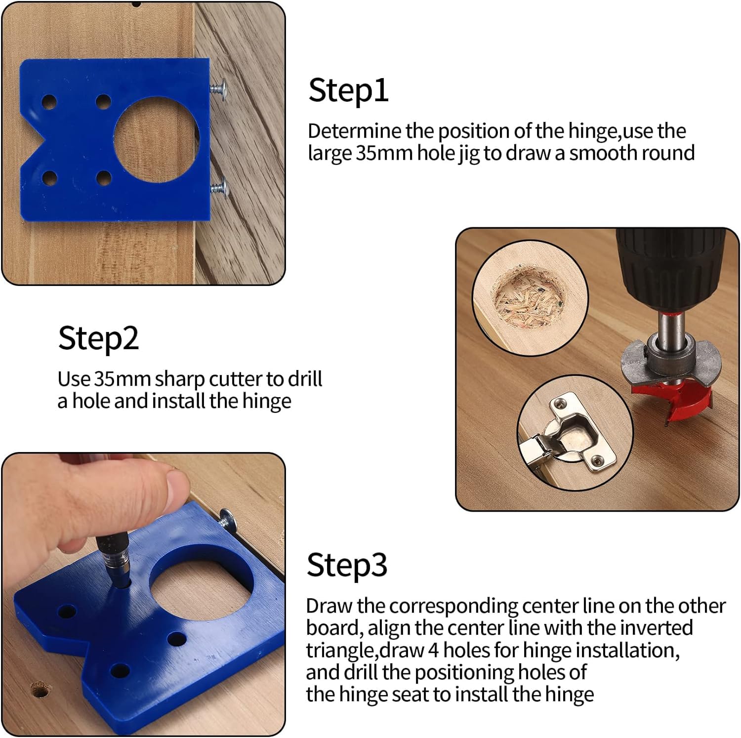 Serplex® 35mm Hinge Hole Drilling Guide Locator Hinge Drilling Jig Hinges for Cabinets Drill Bits Woodworking Door Hole Opener Cabinet Carpenter Tools for Wood Work Accessories Tools