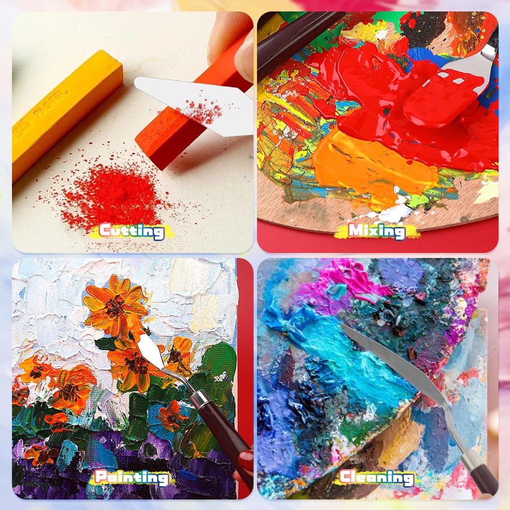 HASTHIP Acrylic Paint Scrapers Set for Texture Art with 9 Steel Tools & 6 Panels | Ergonomic Wooden Handles for Artists