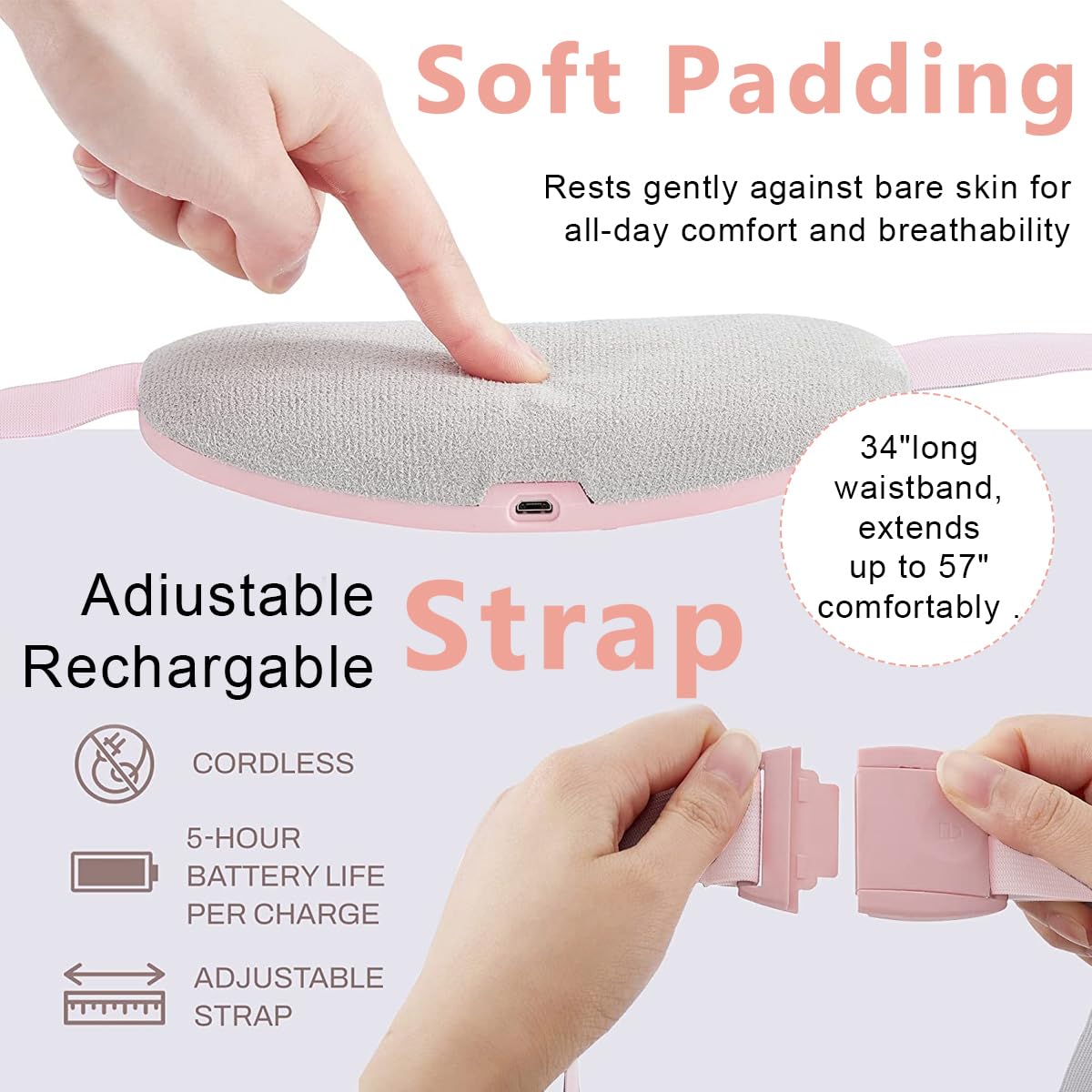 HANNEA Electric Cordless Heating Pad for Period Pain with 3 Heat Levels & 3 Vibration Modes | Rechargeable Belly Warmer for Women