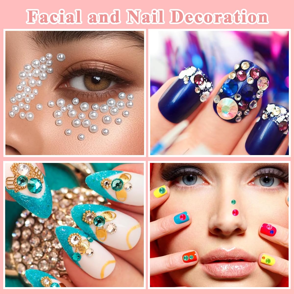 MAYCREATE Face Rhinestone Stickers for Makeup and DIY Crafts with Self Adhesive Backing | 6 Sheets Acrylic Gem and Pearl Designs