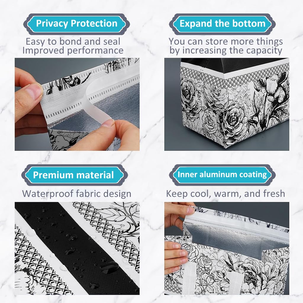 HASTHIP Thermal Takeaway Packing Bags for Food Storage with Sticky Strip Seal 10Pcs 24x24x15cm | Reusable Waterproof Non Woven Design