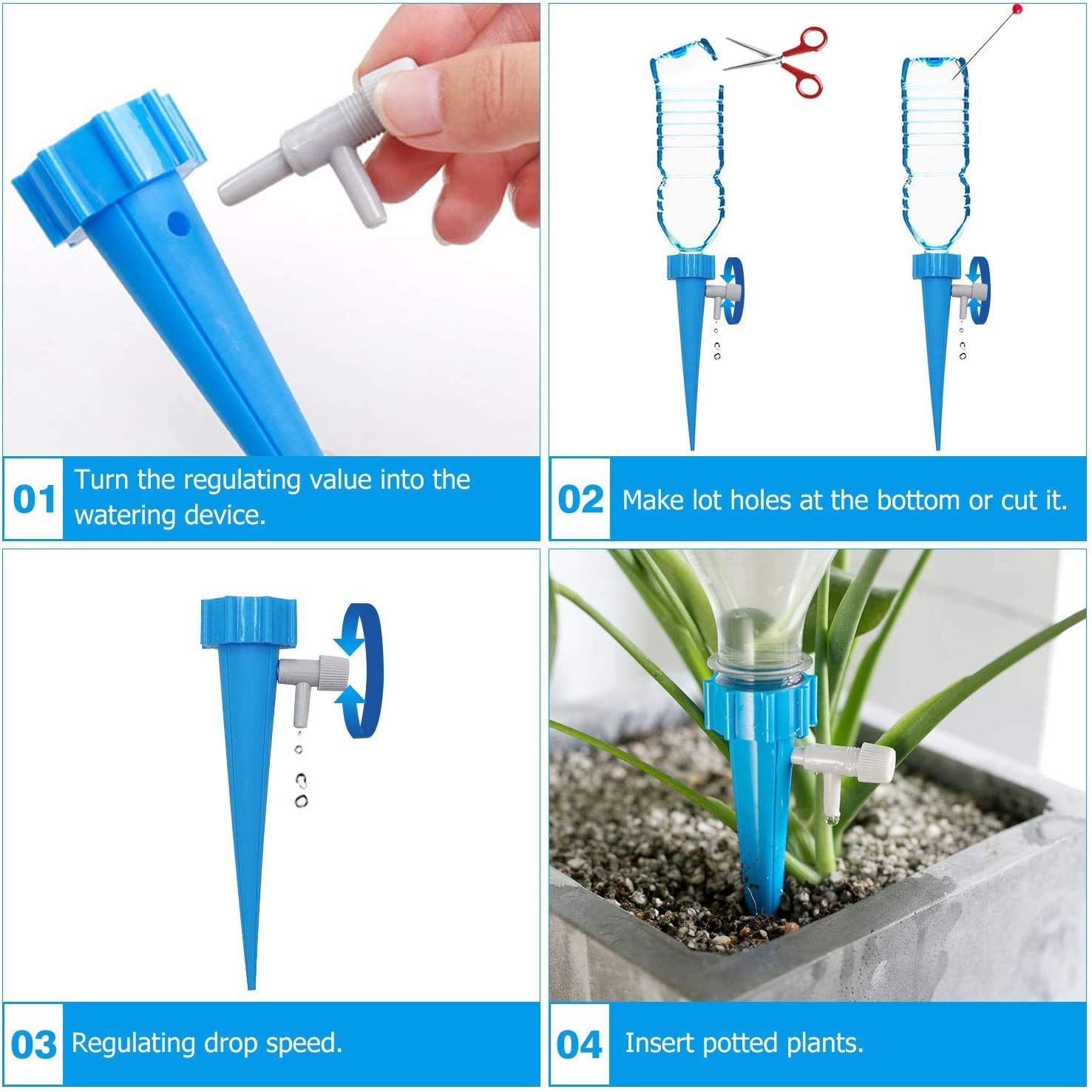 HASTHIP Drip Irrigation Kit for Home and Office Plants featuring Adjustable Valve | 12 Pcs ABS Self Watering Spikes