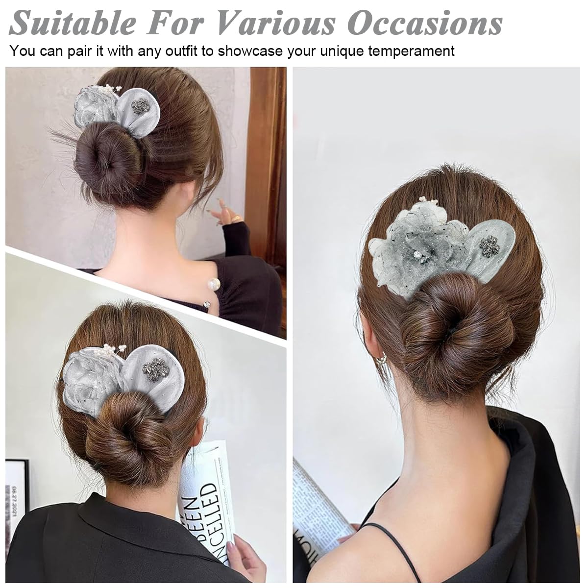 PALAY Hair Buns for Women featuring Flexible Foam Wire and Pearl Floral Clips | 2 PCS Set