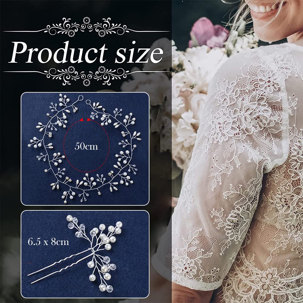 SNOWIE SOFT Bridal Hair Accessories for Weddings featuring Pearl and Crystal Design | 5Pcs Set with 50cm Hairband and 8×11cm Hairpins