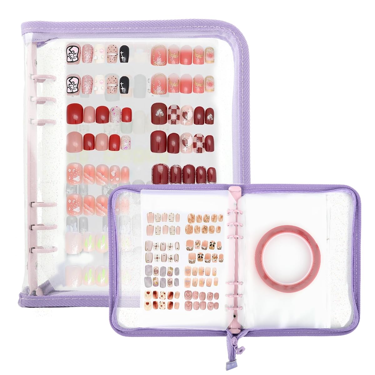 MAYCREATE Press On Nail Organizer with 4 Insert Pages for Nail Display and Storage | Purple