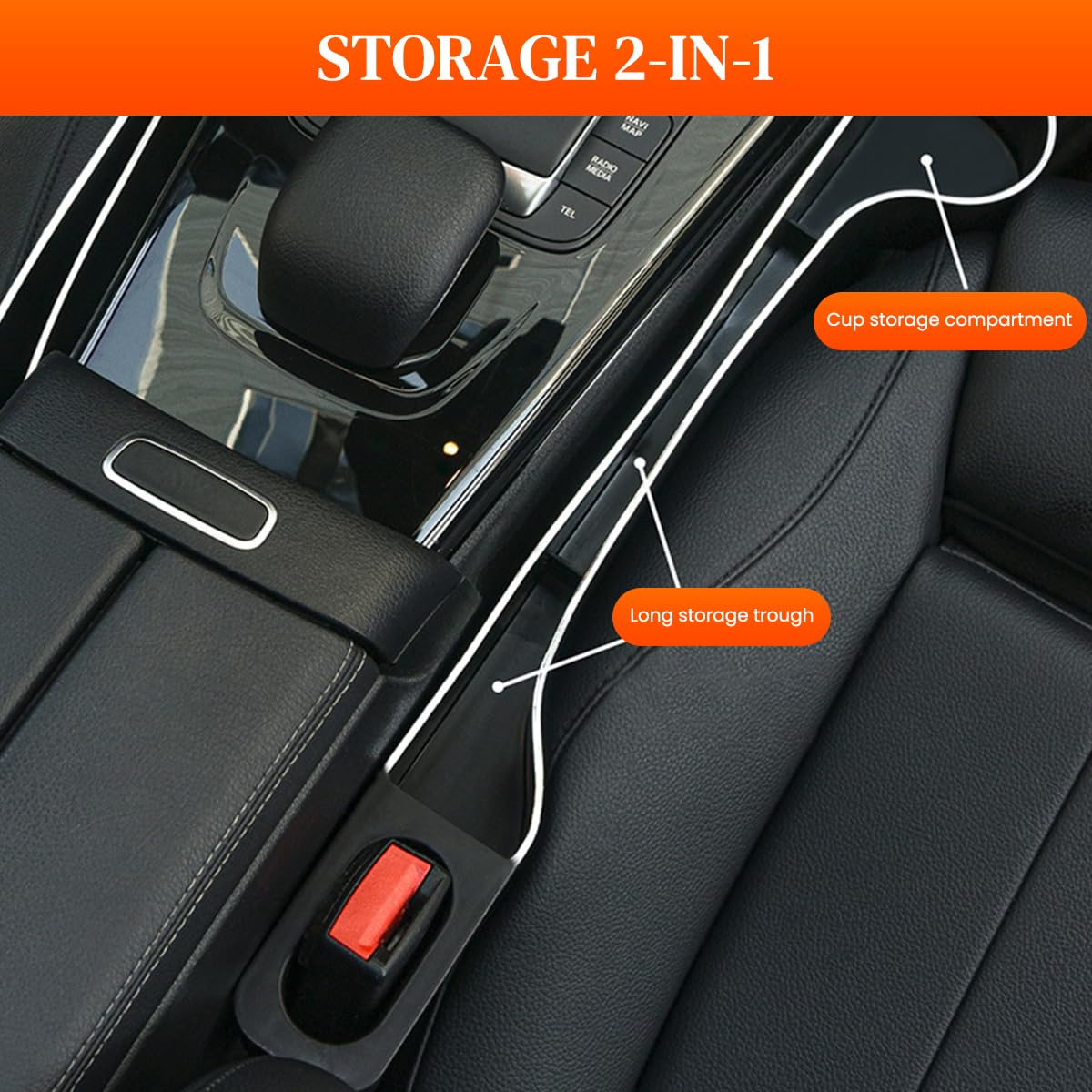 STHIRA Car Seat Gap Filler Organizers with Cup Holder for Small Items 48×8×6cm | Universal Fit