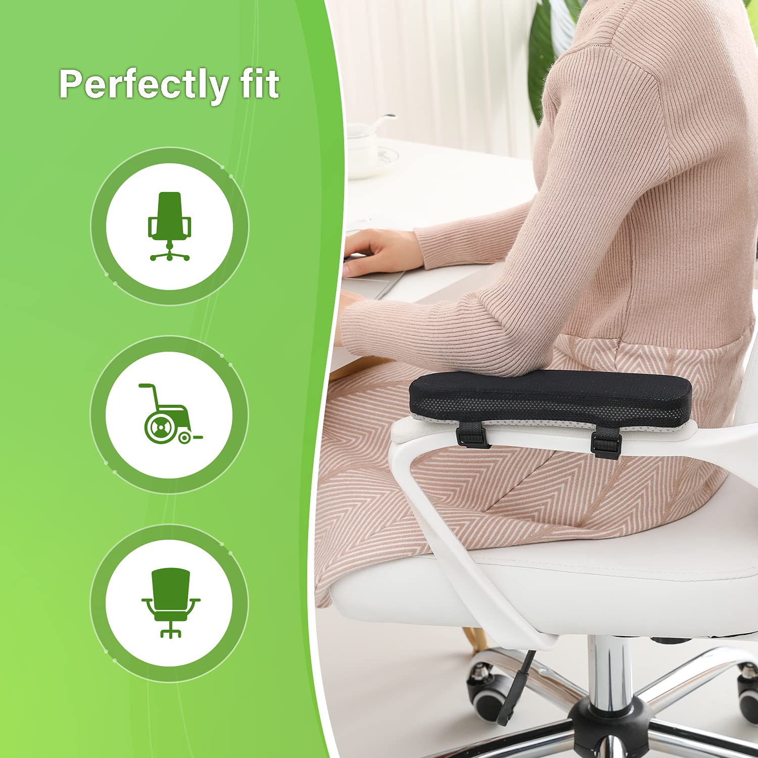 HANNEA 2Pcs Chair Armrest Pads Ergonomic Elbow Pillow Memory Foam Pressure Relief Office Chairs Gaming Chair Armrest Cover Arm Support Thick Cooling Gel Arm Rest Pads