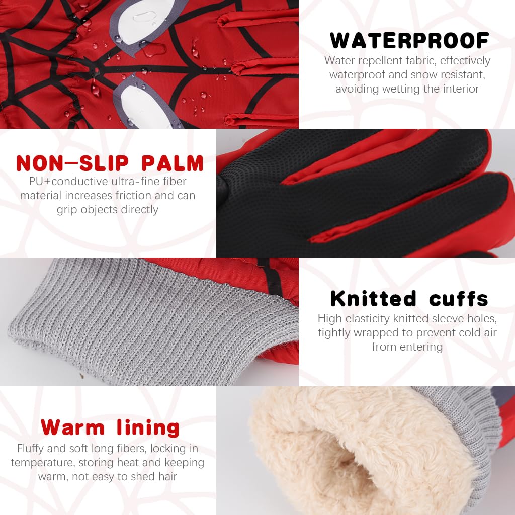 PATPAT Kids Winter Gloves for Outdoor Riding with Touch Screen and Anti Slip Design | Waterproof Warm Fleece for Boys Aged 7–14