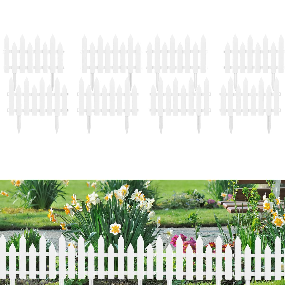 [Second-hand]HASTHIP@ Outdoor Garden Fence Border - Garden Edging Fence Decorative - White Garden Picket Fence Panels - Weather-Proof PVC Garden Fence Decorative - Flower Bed Fencing for Pathway, Yard,  Lawn