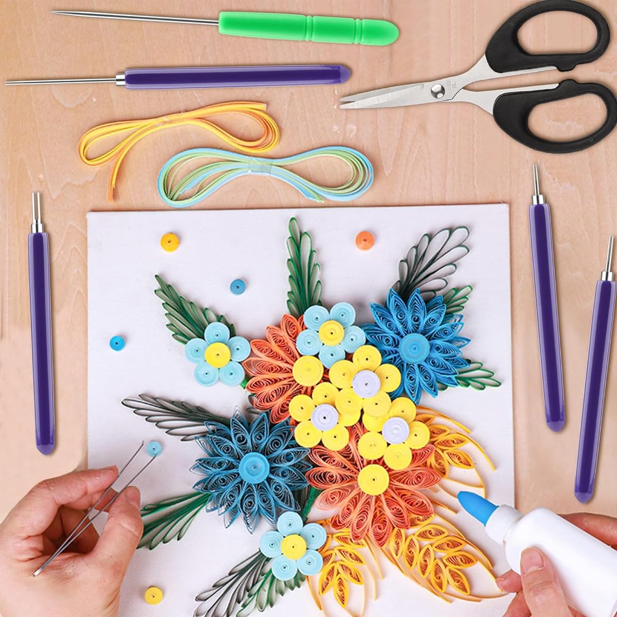 HASTHIP Quilling Tools Kit for Paper Crafting with 12pcs Slotted Needle Pens and Tweezers | Stainless Steel and Plastic Set for Beginners