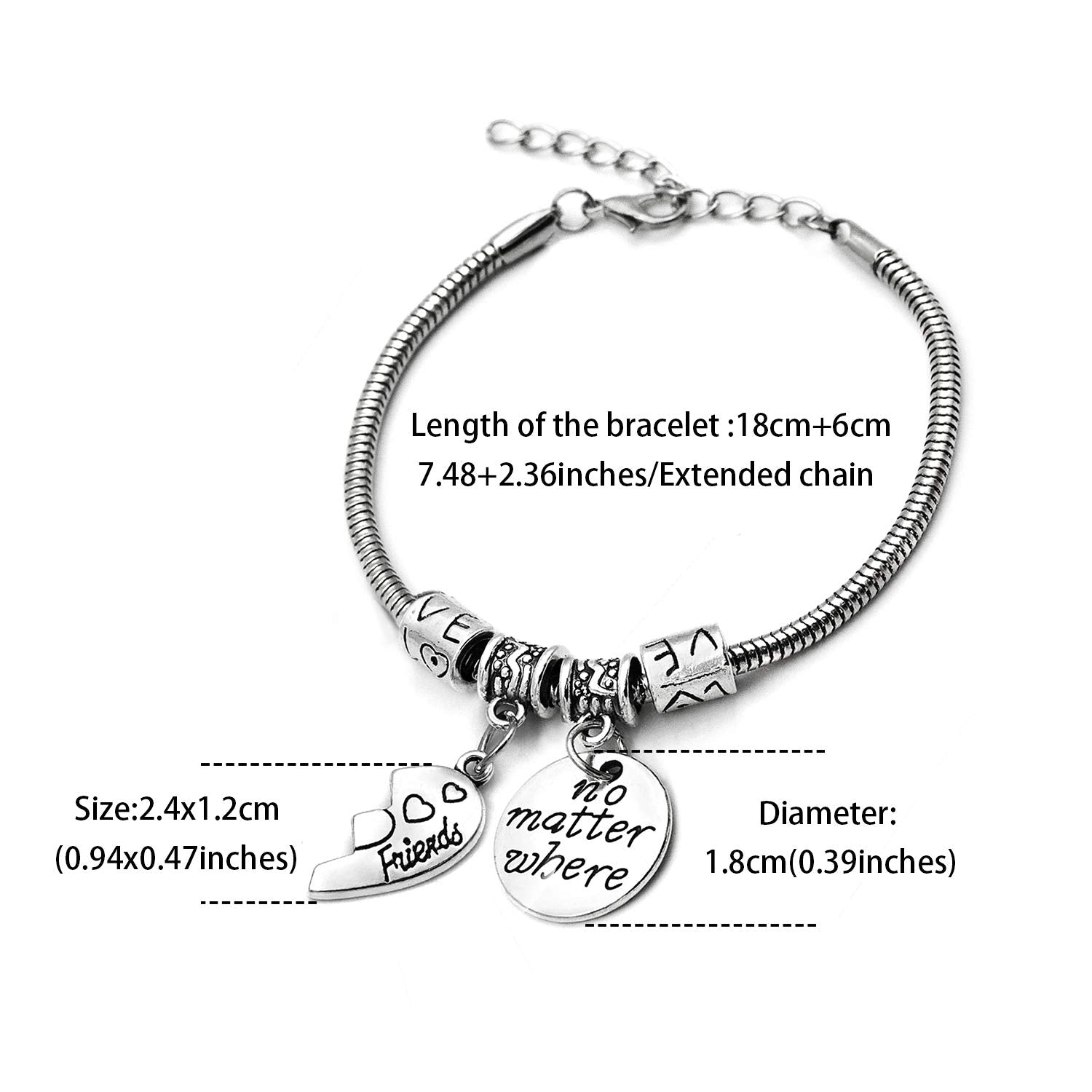 SANNIDHI BFF Bracelet for Girls featuring Divided Heart Pendant 18cm+6cm Alloy Chain | Gift for Sisters and Friends