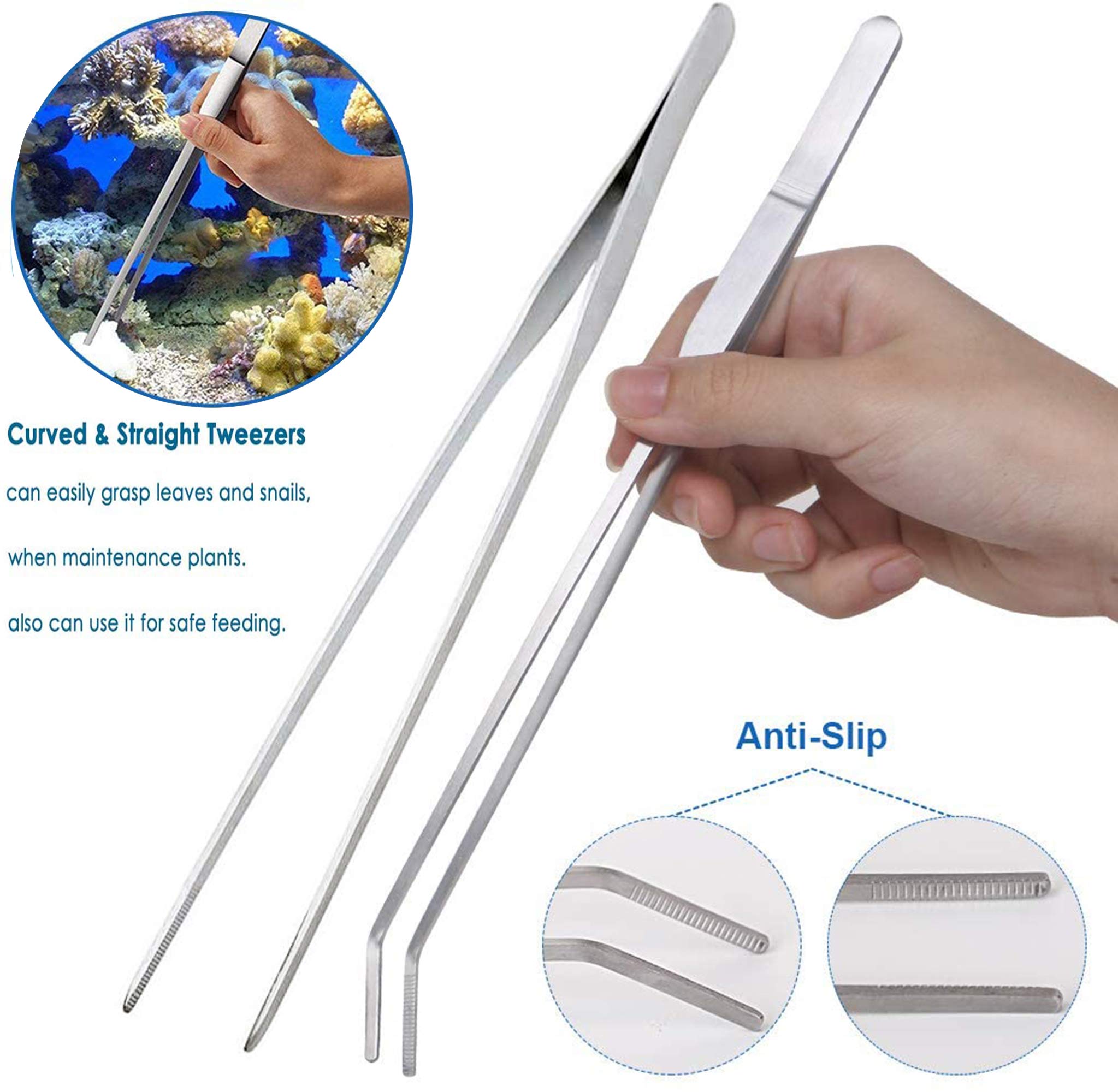 Qpets Aquarium Aquascaping Tools Kit for Plant Care with 12 in Scraper & 10.6 in Tweezers | Stainless Steel Set