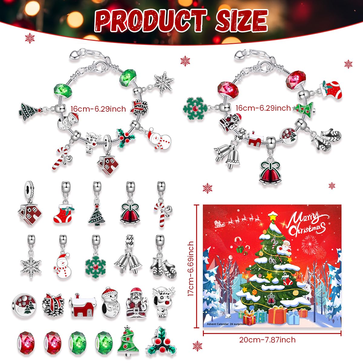 SANNIDHI Christmas Advent Calendar for Girls with 24 Grids and DIY Charm Bracelet Kit | Silvercolor Xmas Gift