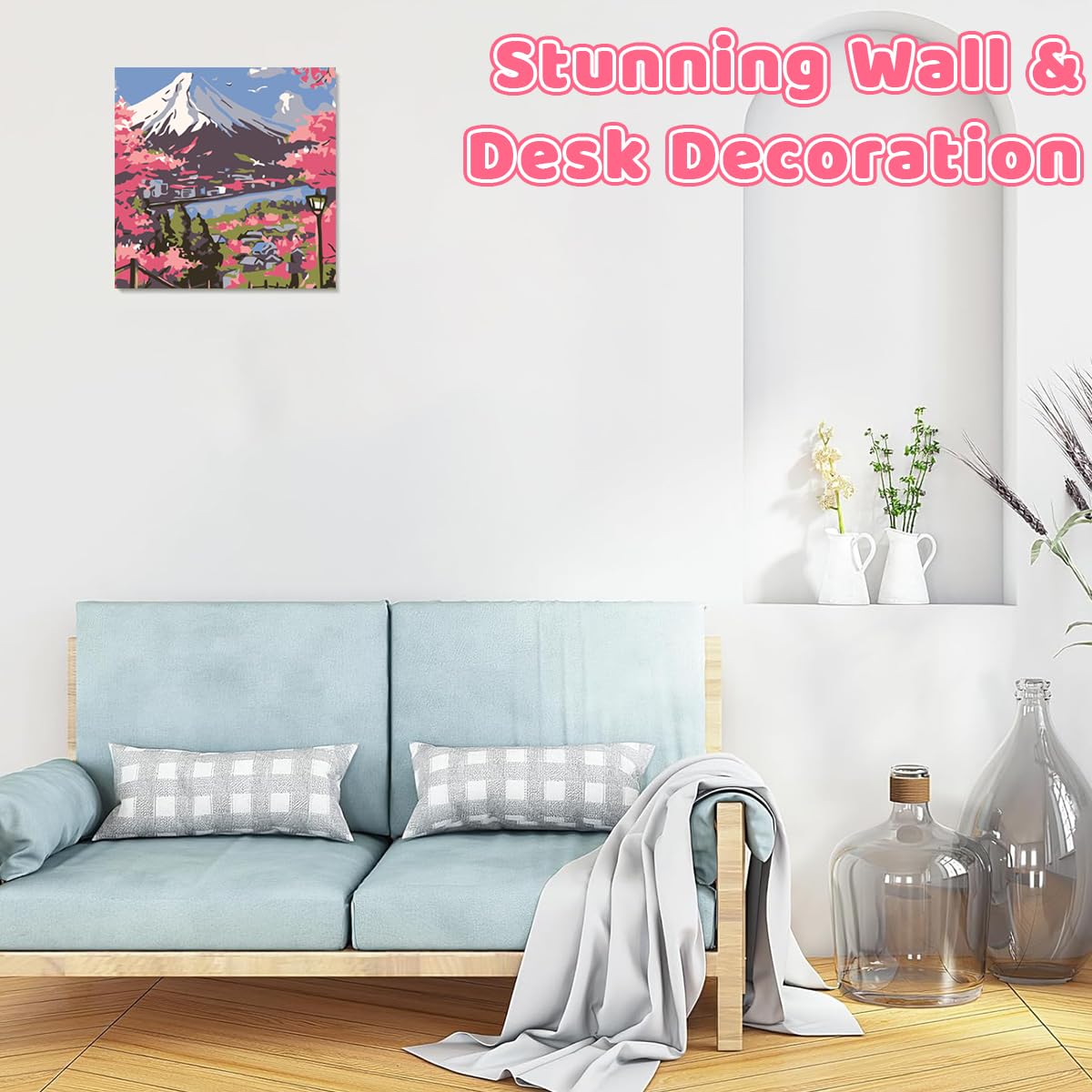 HASTHIP Paint by Numbers Kit for Adults and Kids with Brushes and Numbered Pigments 20x20cm | Mount Fuji Cherry Blossom Canvas Painting Set