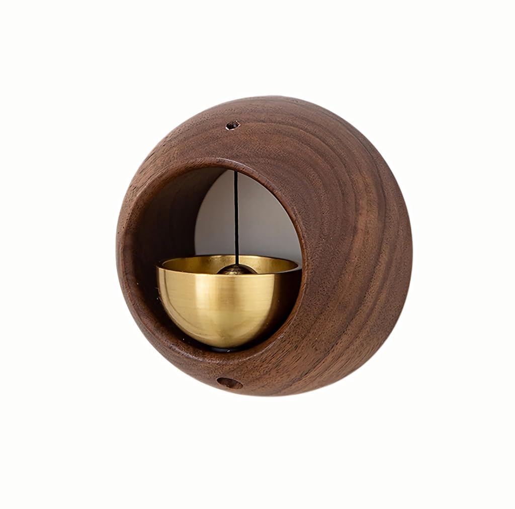 HASTHIP® Wooden Door Chime Beech Wooden Brass Bell Round Door Bell for Home, Decorative Magnetic Doorbell Dopamine Doorbell, Shopkeepers Door Chime
