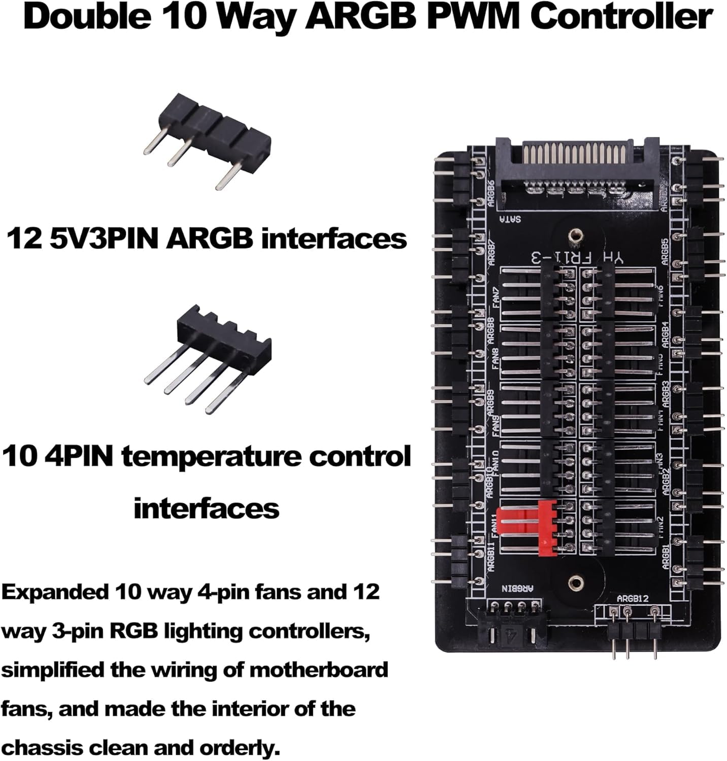 ZORBES ARGB Controller Combo for PC with 10 Port PWM Fan Hub and SATA Power | Remote Control Lighting